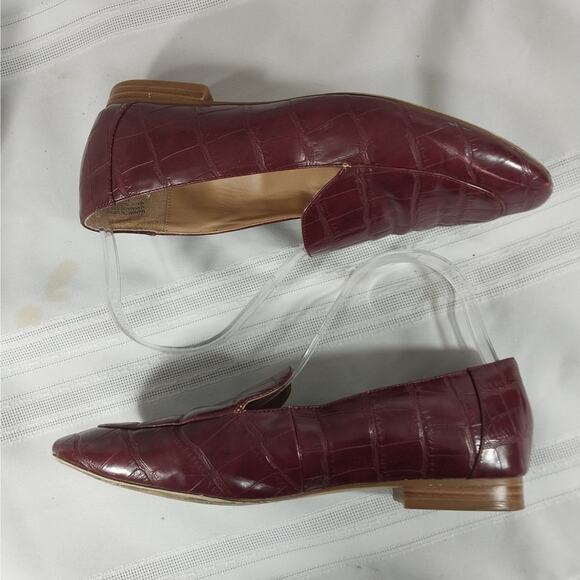 LOFT! BURGUNDY RED CROCODILE IMPRINT GENUINE LEATHER "FLATS", LOAFERS! SZ 8M - Picture 4 of 8
